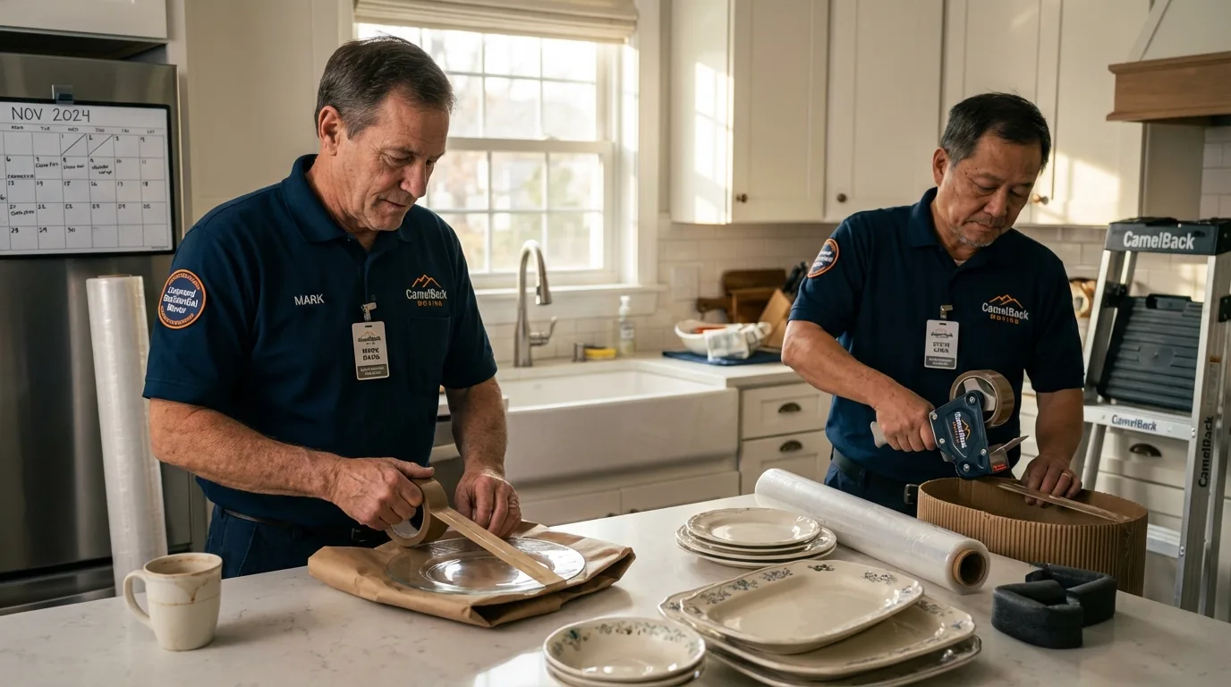 Professional crew packing kitchen dishware in Edgewater, FL
